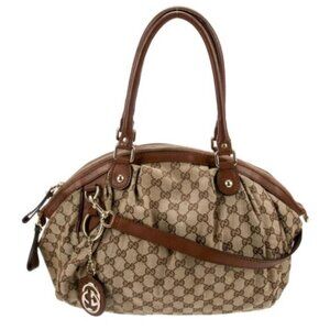 GUCCI Sukey Brown Cloth Satchel 240-082725